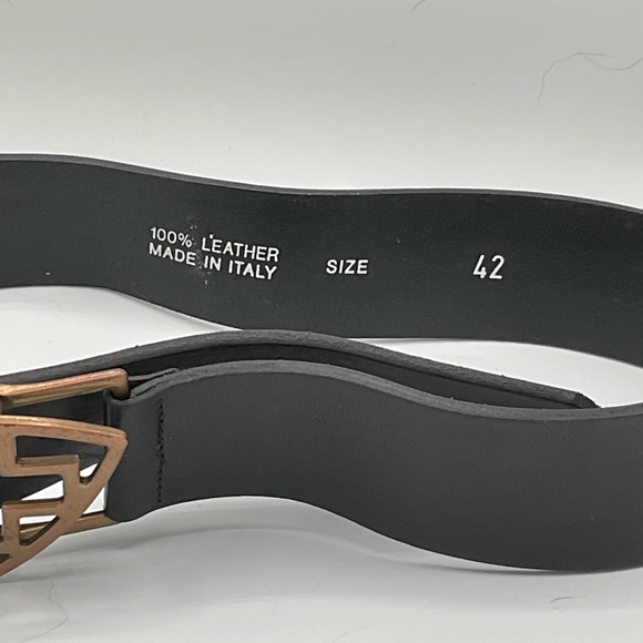 “POST CARD” Black 100% Leather Gold Open Cross Buckle Belt Made In Italy. - Picture 5 of 5